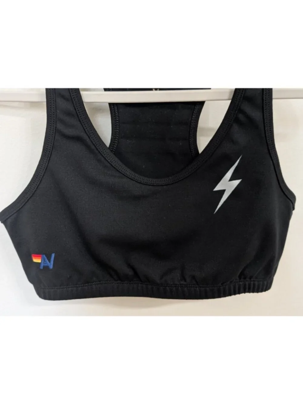 Aviator Mation Bolt Stripes Sports Bra Black Sz Medium